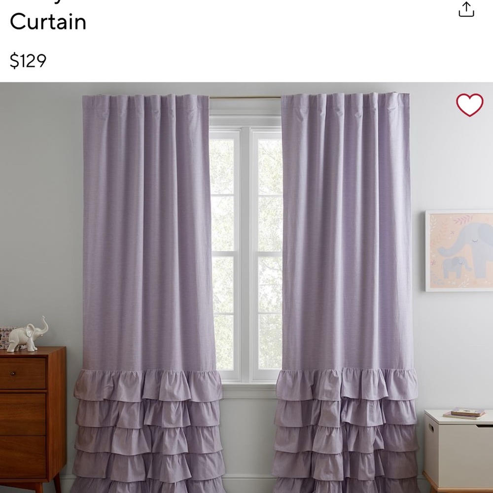 Pottery Barn Kids Ruffle Bottom Black out Lavender Curtains